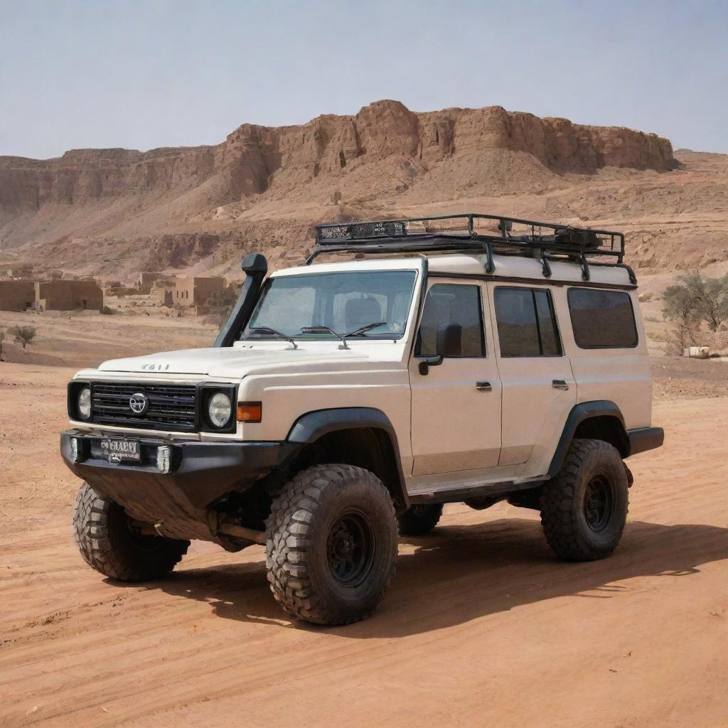 A sturdy Yemini off-road vehicle, designed to handle the country's diverse landscapes