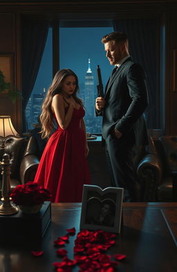 A dramatic scene capturing the intense emotions of love and tragedy within a mafia backdrop