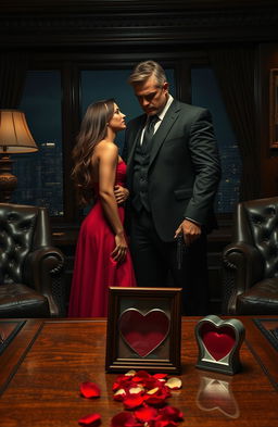 A dramatic scene capturing the intense emotions of love and tragedy within a mafia backdrop