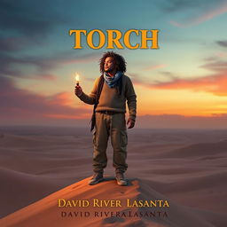 A tall dark-skinned man, standing at 6'2", gazes out over the vast desert from the peak of a large sand dune