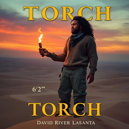 A tall dark-skinned man, standing at 6'2", gazes out over the vast desert from the peak of a large sand dune