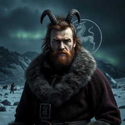 A dark and realistic portrayal of a rugged man embodying the Capricorn zodiac sign, featuring a strong, determined expression