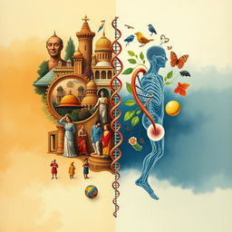 A thought-provoking conceptual illustration that visually represents the interplay between culture and biology