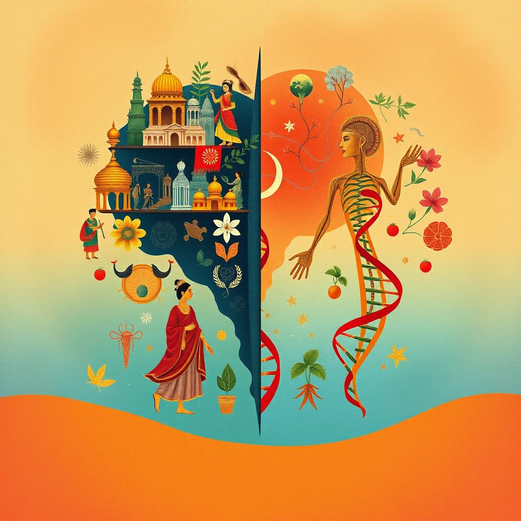 A thought-provoking conceptual illustration that visually represents the interplay between culture and biology