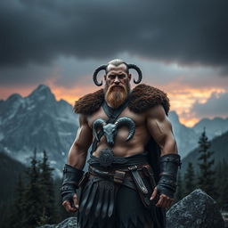 A dark and realistic representation of a muscular man embodying the Aries zodiac sign, characterized by a fierce and confident expression