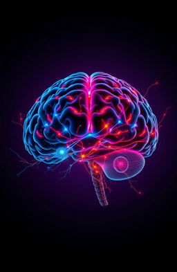 A detailed and intricate visual representation of a human brain, showcasing the cerebral cortex, the cerebellum, and brain stem