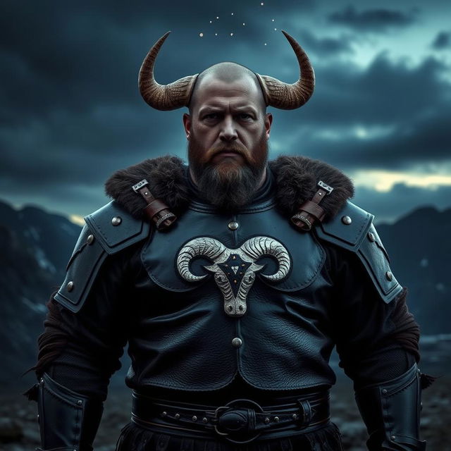 A dark and realistic image of a strong man representing the Taurus zodiac sign, exuding a sense of steadfastness and power