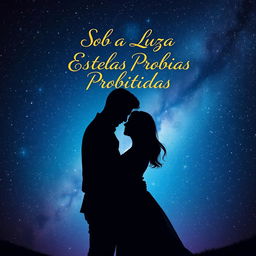 A romantic book cover design featuring a man and a woman embracing under a mesmerizing night sky filled with twinkling stars