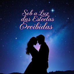 A romantic book cover design featuring a man and a woman embracing under a mesmerizing night sky filled with twinkling stars