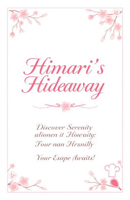 A beautifully designed cover page for a catering business titled 'Himari's Hideaway'