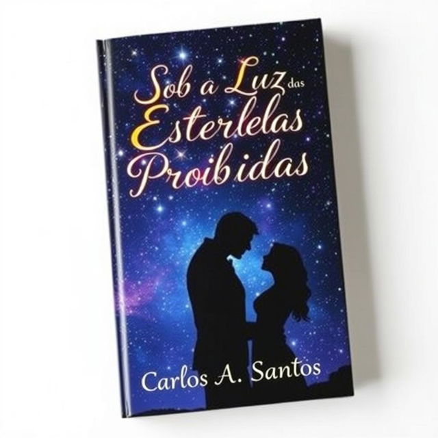 A beautiful book cover design featuring a man and a woman embracing under a starry night sky