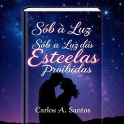 A beautiful book cover design featuring a man and a woman embracing under a starry night sky