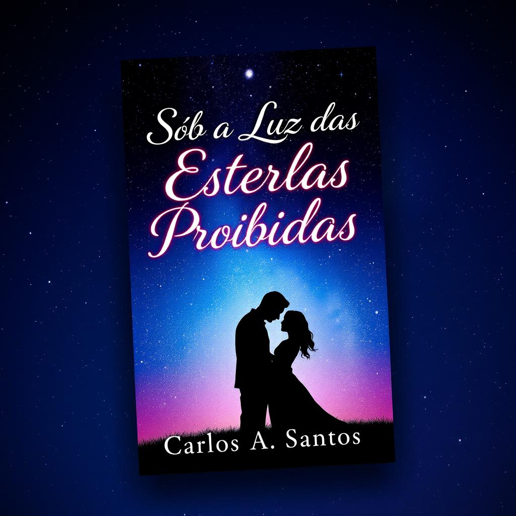 A beautiful book cover design featuring a man and a woman embracing under a starry night sky