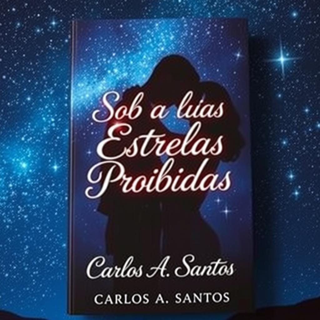 A captivating book cover image featuring a man and a woman embracing, their forms softly shadowed under a breathtaking night sky filled with shining stars