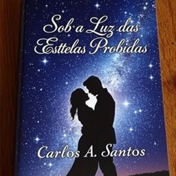 A captivating book cover image featuring a man and a woman embracing, their forms softly shadowed under a breathtaking night sky filled with shining stars