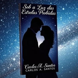 A captivating book cover image featuring a man and a woman embracing, their forms softly shadowed under a breathtaking night sky filled with shining stars