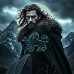 A dark and realistic depiction of a man embodying the Leo zodiac sign, showcasing characteristics of strength and nobility