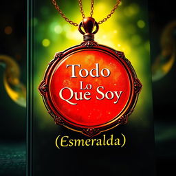 A captivating book cover design showcasing the title "Todo Lo Que Soy" elegantly placed inside a vibrant red amulet, creating a magical and mystical vibe