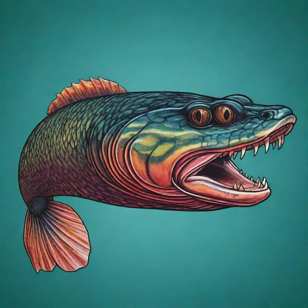 An artistic representation of a Snakehead fish using vector art techniques, vibrant colors and intricate details.