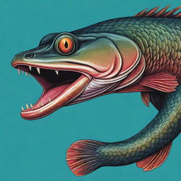 An artistic representation of a Snakehead fish using vector art techniques, vibrant colors and intricate details.