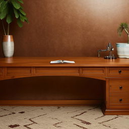 A home desk with a length of six feet, beautifully crafted with plenty of space for work and decoration.