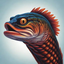 Captivating and detailed vector art of an angry snakehead fish, with expressive eyes, detailed scales and a vibrant color palette reflecting its fiery temperament