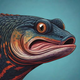 Captivating and detailed vector art of an angry snakehead fish, with expressive eyes, detailed scales and a vibrant color palette reflecting its fiery temperament