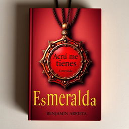 A captivating book cover design featuring a prominent red amulet at the center
