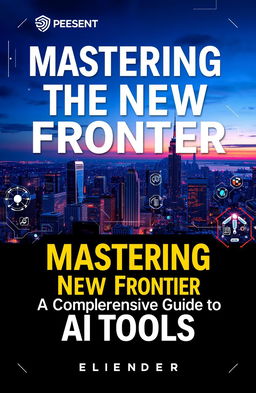 A visually appealing cover for a book titled 'Mastering the New Frontier: A Comprehensive Guide to AI Tools'