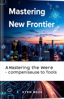 A visually appealing cover for a book titled 'Mastering the New Frontier: A Comprehensive Guide to AI Tools'