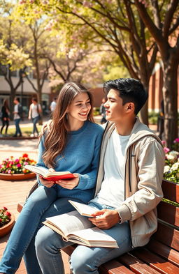 A heartwarming scene depicting a love story between two high school teenagers