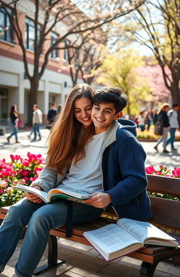 A heartwarming scene depicting a love story between two high school teenagers
