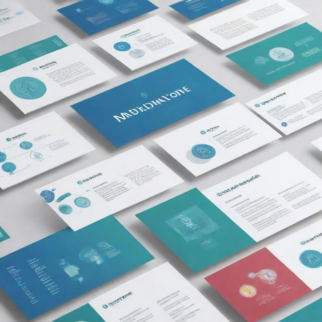 A sleek, professional PowerPoint presentation design reflecting the theme of medicine, containing symbols and illustrations related to healthcare and medicine