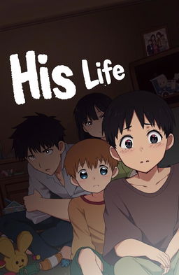 An anime-style illustration depicting a broken family, featuring a middle-aged father with a sad expression, a mother looking distant and emotional, and a teenage boy who appears conflicted and pensive