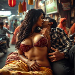 A sensual portrayal of a captivating woman resembling an actress, exuding allure and confidence