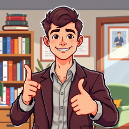 A pixel art depiction of a male psychologist striking a pose, showcasing confidence and approachability