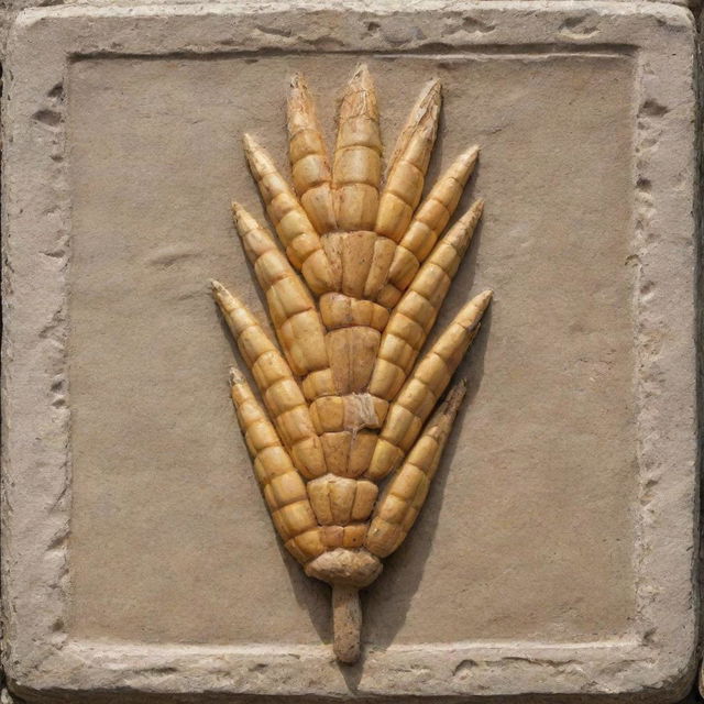 Square Mayan glyph depicting an ear of corn, authentically carved into weathered stone in a detail-rich ancient style