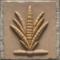 Square Mayan glyph depicting an ear of corn, authentically carved into weathered stone in a detail-rich ancient style