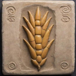 Square Mayan glyph depicting an ear of corn, authentically carved into weathered stone in a detail-rich ancient style