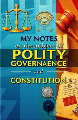 A vibrant book cover design for the title 'My Notes on the Subject of Polity Governance and Constitution'