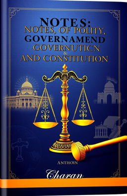 A vivid and detailed book cover design for 'Notes of Polity, Governance and Constitution' by Charan