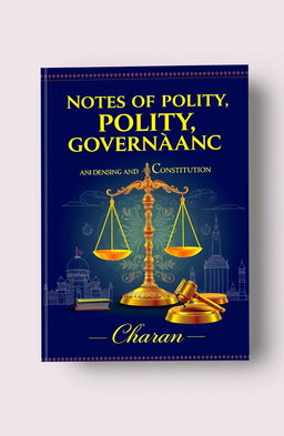 A vivid and detailed book cover design for 'Notes of Polity, Governance and Constitution' by Charan
