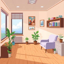 A pixel art background depicting the interior of a psychologist's office