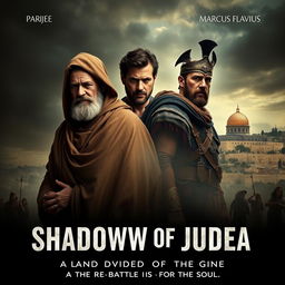 A dramatic movie poster for 'Shadow of Judea', featuring a tense scene set in ancient Jerusalem