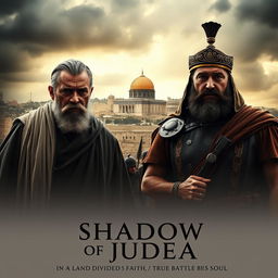 A dramatic movie poster for 'Shadow of Judea', featuring a tense scene set in ancient Jerusalem