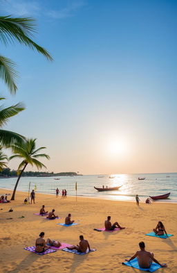 A stunning beach scene at Pantai Lampung, featuring golden sands and clear blue waters under a bright sunny sky
