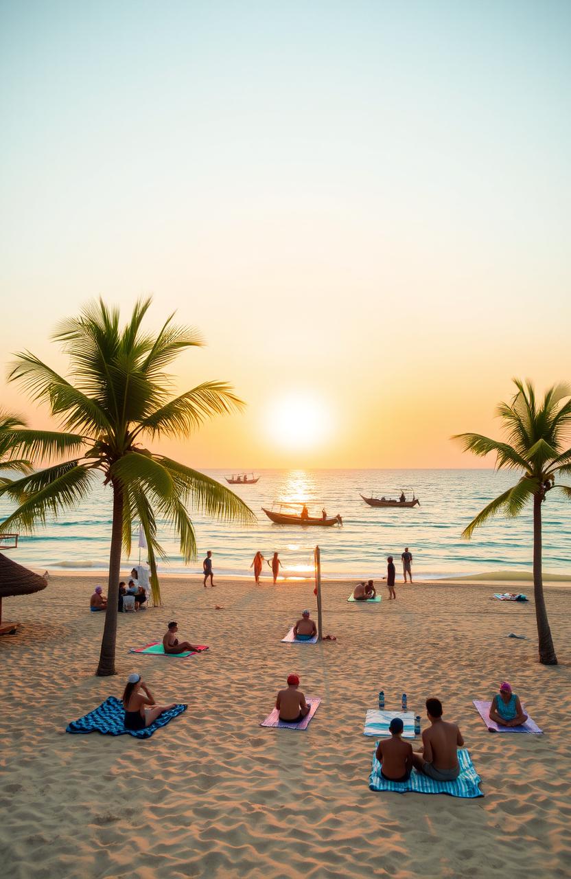 A stunning beach scene at Pantai Lampung, featuring golden sands and clear blue waters under a bright sunny sky