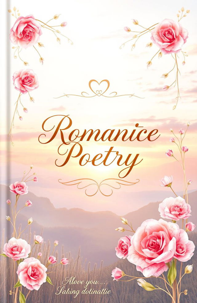 A beautifully illustrated cover for a romantic poetry book, featuring soft pastel colors and delicate floral designs