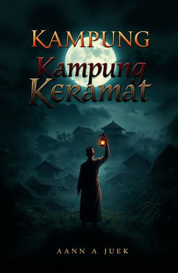 A captivating book cover design for a mystery novel titled 'Kampung Keramat'