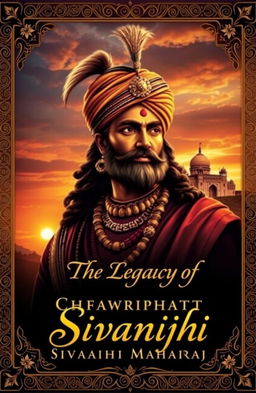 A detailed and engaging cover design for a history book about Chhatrapati Shivaji Maharaj, showcasing his valor and leadership in the Maratha Empire